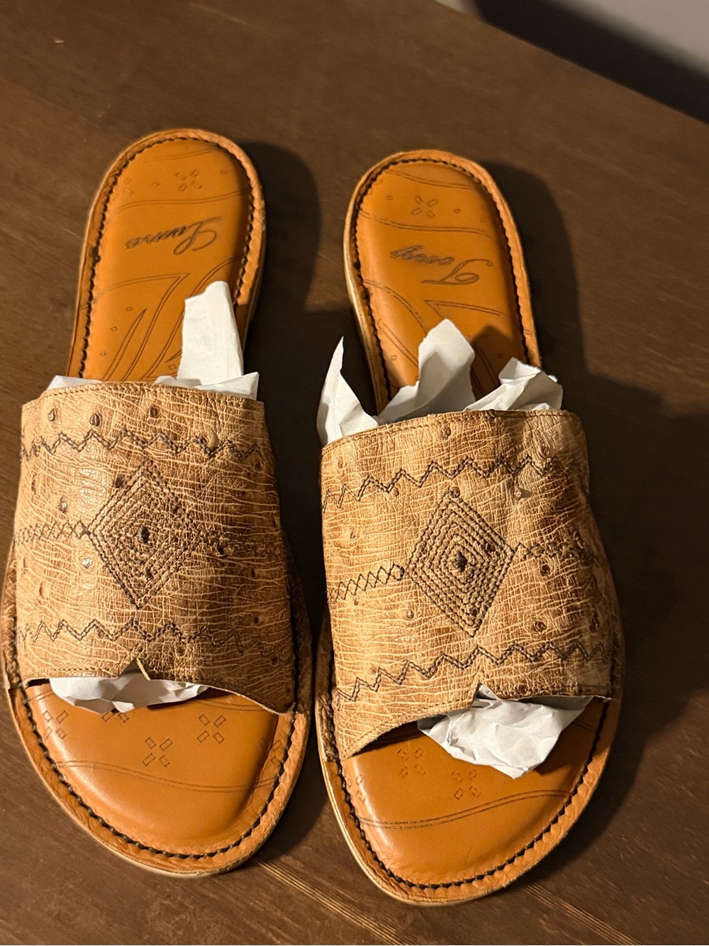 Tony Lama Tan Patterned Slide Sandals - Picture 2 of 8
